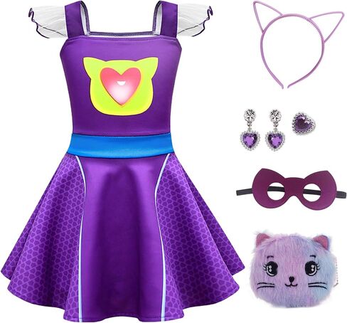 Superhero Costumes for Girls Lace Sleeves Dress–Includes Headband, mask,Earring For Halloween Christmas Outfits in Saudi Arabia