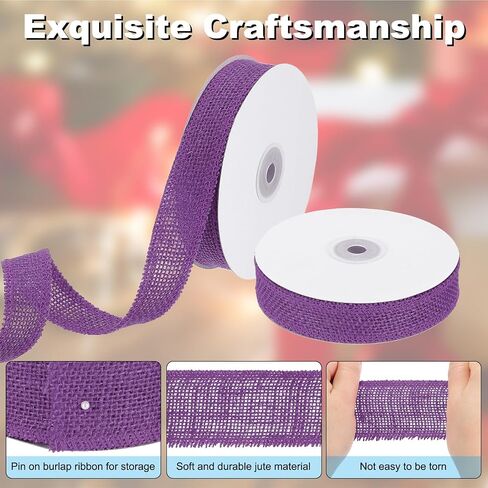 PATIKIL 1 Inch Wide 10 Yards Burlap Ribbon, Natural Jute Fabric Crafts Roll Gift Wrapping for Party Home DIY Bow Decoration Wedding Christmas, Purple in Kuwait