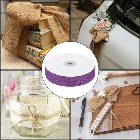PATIKIL 1 Inch Wide 10 Yards Burlap Ribbon, Natural Jute Fabric Crafts Roll Gift Wrapping for Party Home DIY Bow Decoration Wedding Christmas, Purple in Kuwait