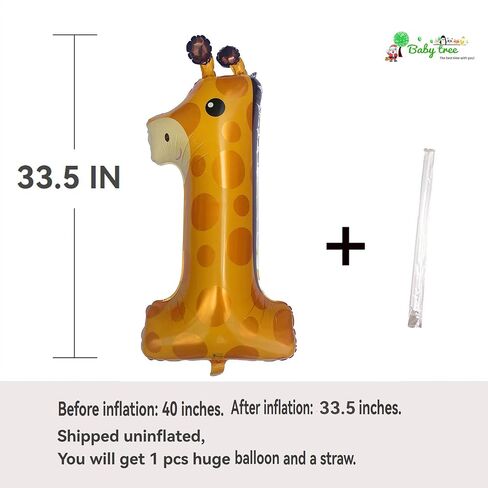 Giraffe 1st Birthday Balloons 40 inch Large Number 1 Balloon Wild 1 Birthday Decorations First Party Supplies for Baby Shower Safari Animals Ballon in Kuwait