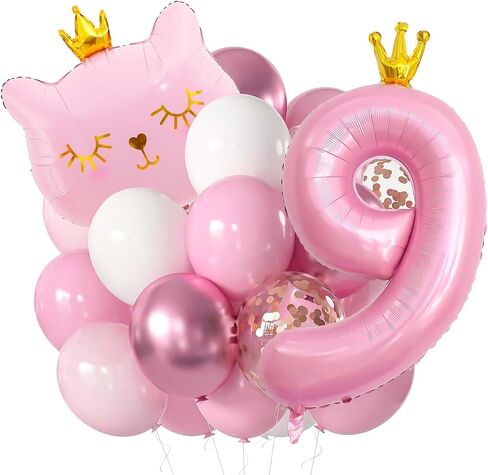 Pink Cat Number 7 Balloon, Crown Cat Birthday Decorations, Girls Birthday Party Decorations, 7 Year Old Girl Birthday Decorations (7) in Kuwait