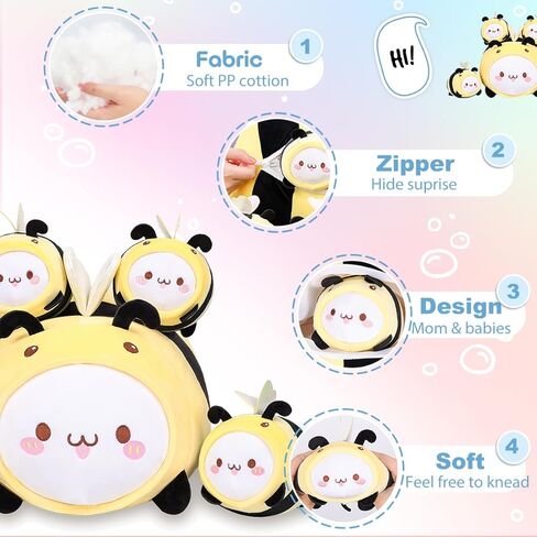 alayger أفخم الباندا الحمراء وسادة الأم محشوة الحيوان مع 4 أطفال الباندا Plushies، سوبر لينة kawaii المعانقة وسادة لعبة الهدايا للأطفال الفراش in Kuwait