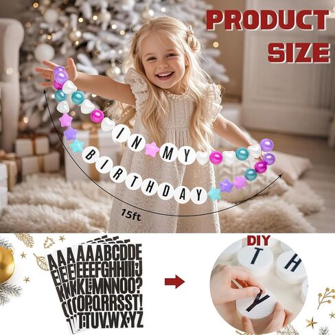 DIY Giant Friendship Bracelet Birthday Banner - Personalized Birthday Banner Garland, Decor Knit with Foam Circles & 50 Plastic Ball Pit Balls for Themed Party (Green Purple) in Saudi Arabia