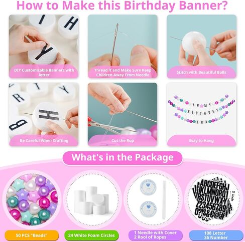 DIY Giant Friendship Bracelet Birthday Banner - Personalized Birthday Banner Garland, Decor Knit with Foam Circles & 50 Plastic Ball Pit Balls for Themed Party (Green Purple) in Saudi Arabia