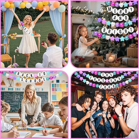DIY Giant Friendship Bracelet Birthday Banner - Personalized Birthday Banner Garland, Decor Knit with Foam Circles & 50 Plastic Ball Pit Balls for Themed Party (Green Purple) in Saudi Arabia