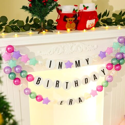 DIY Giant Friendship Bracelet Birthday Banner - Personalized Birthday Banner Garland, Decor Knit with Foam Circles & 50 Plastic Ball Pit Balls for Themed Party (Green Purple) in Saudi Arabia