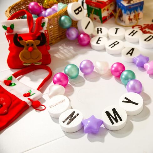 DIY Giant Friendship Bracelet Birthday Banner - Personalized Birthday Banner Garland, Decor Knit with Foam Circles & 50 Plastic Ball Pit Balls for Themed Party (Green Purple) in Saudi Arabia