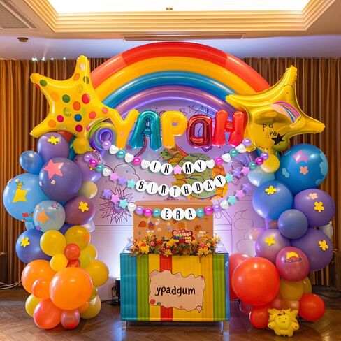 DIY Giant Friendship Bracelet Birthday Banner - Personalized Birthday Banner Garland, Decor Knit with Foam Circles & 50 Plastic Ball Pit Balls for Themed Party (Green Purple) in Saudi Arabia