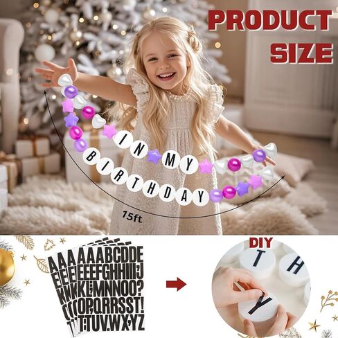 DIY Giant Friendship Bracelet Birthday Banner - Personalized Birthday Banner Garland, Decor Knit with Foam Circles & 50 Plastic Ball Pit Balls for Themed Party (Green Purple) in Kuwait