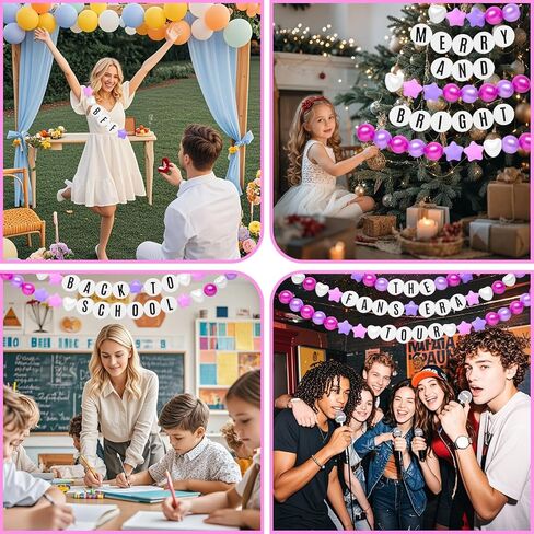 DIY Giant Friendship Bracelet Birthday Banner - Personalized Birthday Banner Garland, Decor Knit with Foam Circles & 50 Plastic Ball Pit Balls for Themed Party (Green Purple) in Kuwait