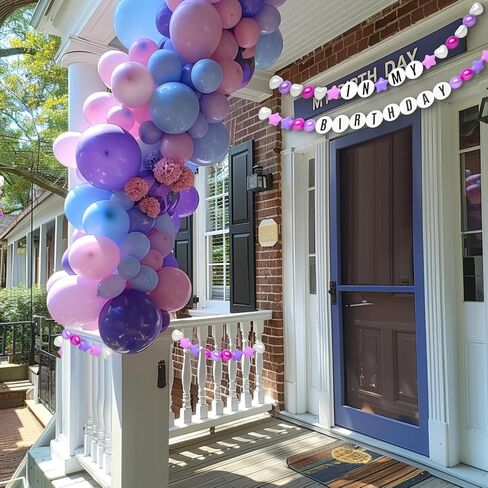 DIY Giant Friendship Bracelet Birthday Banner - Personalized Birthday Banner Garland, Decor Knit with Foam Circles & 50 Plastic Ball Pit Balls for Themed Party (Green Purple) in Kuwait
