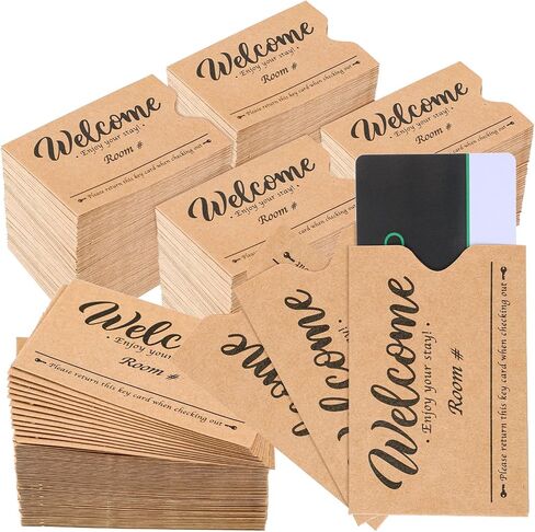 Sabary 500 Pcs Hotel Key Card Envelope Credit Card Protectors Cover Gift Envelope Holder Sleeves Printed Welcome Guests Enjoy Your Stay for Business, 2.36 x 3.54 Inch (Kraft) in Kuwait