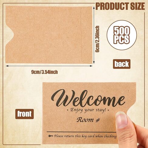 Sabary 500 Pcs Hotel Key Card Envelope Credit Card Protectors Cover Gift Envelope Holder Sleeves Printed Welcome Guests Enjoy Your Stay for Business, 2.36 x 3.54 Inch (Kraft) in Kuwait