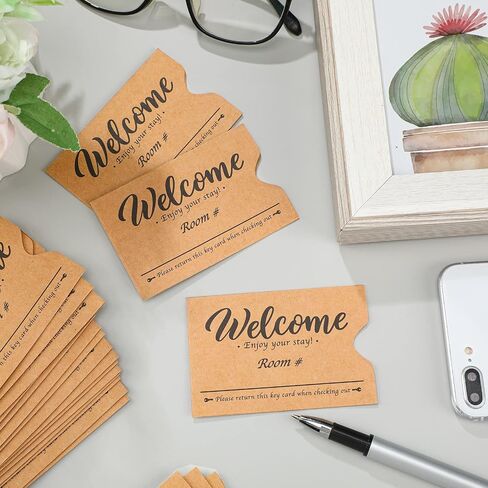 Sabary 500 Pcs Hotel Key Card Envelope Credit Card Protectors Cover Gift Envelope Holder Sleeves Printed Welcome Guests Enjoy Your Stay for Business, 2.36 x 3.54 Inch (Kraft) in Kuwait