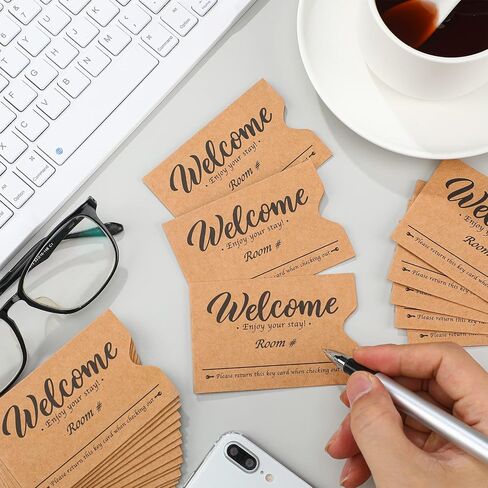 Sabary 500 Pcs Hotel Key Card Envelope Credit Card Protectors Cover Gift Envelope Holder Sleeves Printed Welcome Guests Enjoy Your Stay for Business, 2.36 x 3.54 Inch (Kraft) in Kuwait