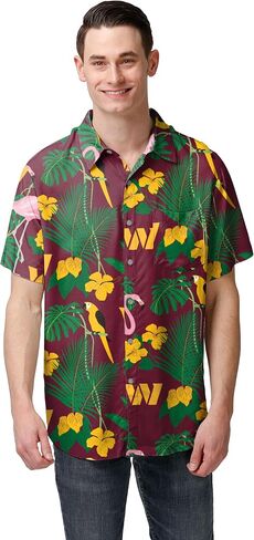 FOCO Men's Houton Texans NFL Team Logo Aloha Tropical Button Up Shirt, Black Floral in Saudi Arabia