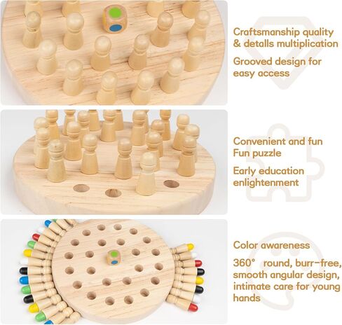 Wooden Memory Chess, Double-Sided Color, Kids Wooden Memory Match Stick Chess with Storage Bag in Saudi Arabia