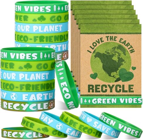 30 مجموعات/ 60 PCS Earth Day Wristbands with Love the Earth Cards Party Party Favors Recycleds for School Scarram in Kuwait