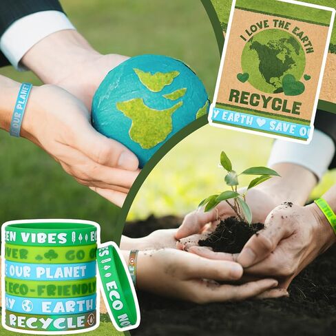 30 مجموعات/ 60 PCS Earth Day Wristbands with Love the Earth Cards Party Party Favors Recycleds for School Scarram in Kuwait