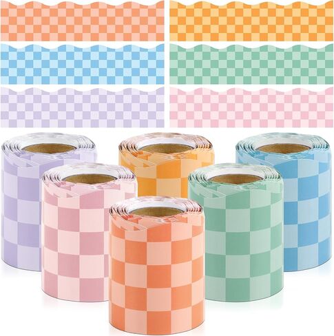 196ft Hippie Groovy Bulletin Board Borders 6 Rolls Retro Pink Blue Orange Purple Green Checked Classroom Spring Bulletin Board Decorations for Back to School Party Office Chalkboard Decor Supplies in Saudi Arabia