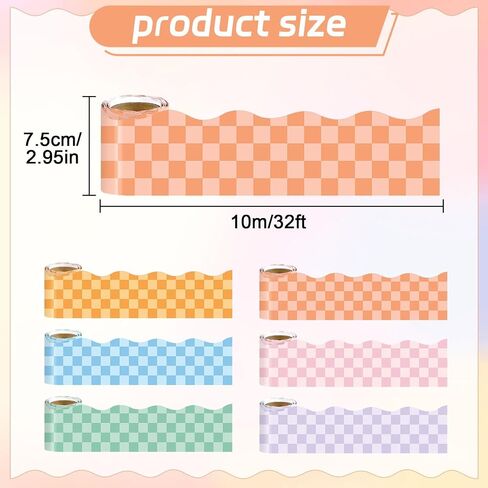 196ft Hippie Groovy Bulletin Board Borders 6 Rolls Retro Pink Blue Orange Purple Green Checked Classroom Spring Bulletin Board Decorations for Back to School Party Office Chalkboard Decor Supplies in Saudi Arabia