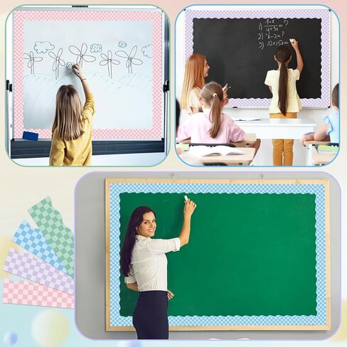 196ft Hippie Groovy Bulletin Board Borders 6 Rolls Retro Pink Blue Orange Purple Green Checked Classroom Spring Bulletin Board Decorations for Back to School Party Office Chalkboard Decor Supplies in Saudi Arabia