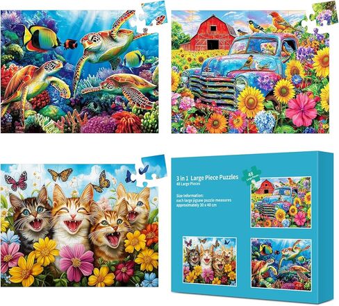 3 حزم 48 لغزًا كبيرًا لكبار السن ، أنشطة منتجات مرض الزهايمر للبالغين من كبار السن ، ألعاب الزهايمر للألعاب المعرفية سهلة الهدايا اللغز مع 3 أكياس تخزين in Kuwait