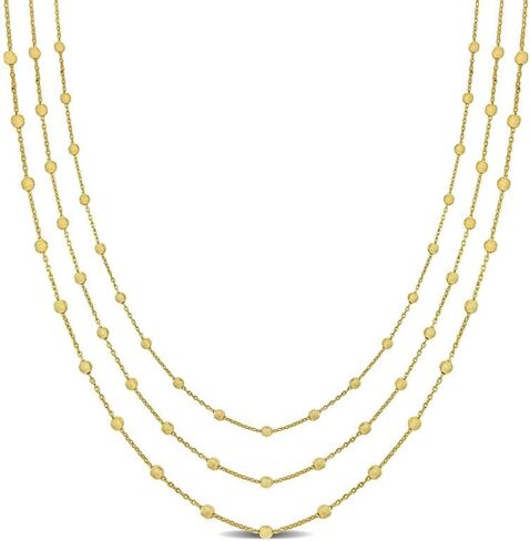 Women's 3-Strand Station Ball Necklace - Sterling Silver, Yellow Gold Flashed Plated, Rose Gold Flashed Plated, or Multi-Tone - Adjustable 16"+2" Extender in Kuwait