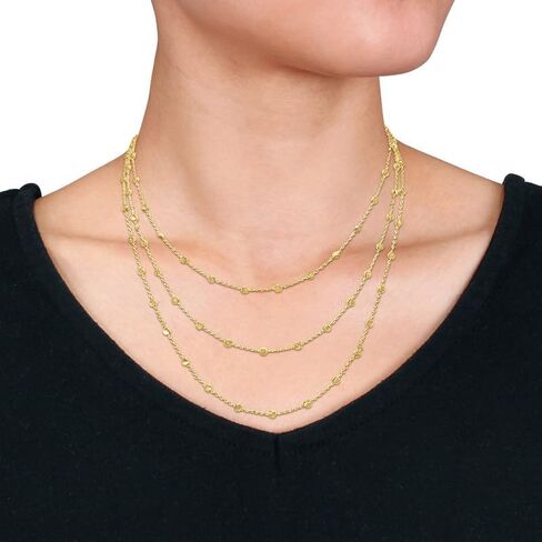 Women's 3-Strand Station Ball Necklace - Sterling Silver, Yellow Gold Flashed Plated, Rose Gold Flashed Plated, or Multi-Tone - Adjustable 16"+2" Extender in Kuwait