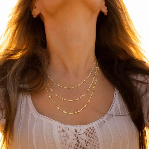 Women's 3-Strand Station Ball Necklace - Sterling Silver, Yellow Gold Flashed Plated, Rose Gold Flashed Plated, or Multi-Tone - Adjustable 16"+2" Extender in Kuwait