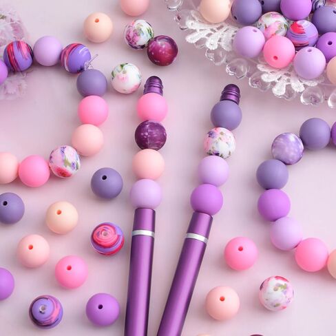 Colorful Silicone Beads Set,100Pcs Pink Purple Bulk Silicone Beads Round Focal Beads for Pen Necklace Keychain Bracelets Craft Making in Kuwait