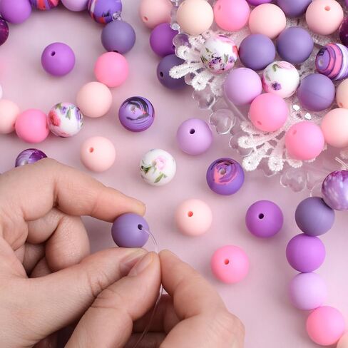 Colorful Silicone Beads Set,100Pcs Pink Purple Bulk Silicone Beads Round Focal Beads for Pen Necklace Keychain Bracelets Craft Making in Kuwait