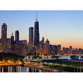 MOER SKY Chicago Skyline Diamond Painting Adult Painting Kits, Downtown Skyline at Dusk Home Bedroom Living Room Art Wall Decoration 12x16 inch