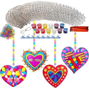 Ayhuhra 28 Sets Valentine's Suncatcher Craft Kit DIY Window Paint Art Suncatchers Heart Sun Catchers for Valentine's Day Art Craft Mother's Day Party Favors Gift Exchange