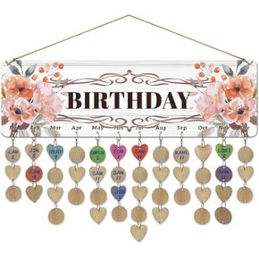 arricraft 1 Pc Wooden Family Birthday Reminder Calendar Plaque, Watercolor Bouquets Calendar Wall Hanging with 100 Tags Christmas Gifts for Father Mother 4.7x15.7inch(12x40cm)