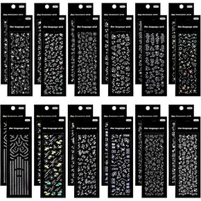 24 Sheets Holographic Deco Stickers Self Adhesive Korean Stickers for Photocards Glitter Chain Butterfly Bubbles Snowflake Musical Note Decals for DIY Craft Album Scrapbook Journal Planner