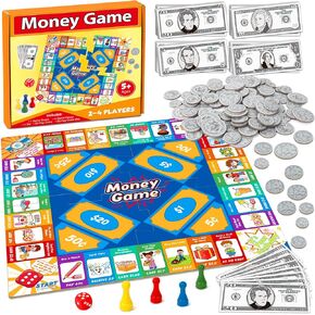 Torlam Money Board Games for Kids, Coins and Bills Toddler Pretend Play Toys, Money for Kids Learning Education Kindergarten Math Games Math Manipulatives, Homeschool Supplies Classroom Must Haves