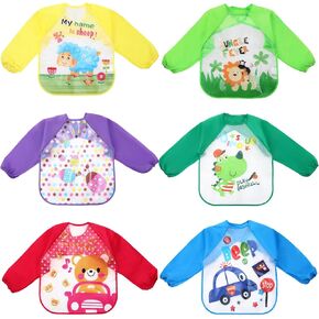 Jagely Kids Art Smocks Toddler Smock Parrack Painting Marrons Marron مع مريلة طويلة الأكمام قابلة للغسل لطفل الأكل