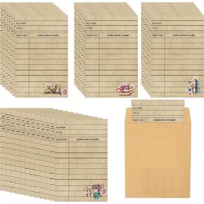 100 Sets Library Card Pockets with Envelopes – 3.15 x 4.92 Inch Adhesive Vintage Library Check Out Cards Reading List Bookmark Card Pocket Envelopes for School Office Public Library Books