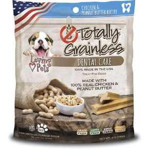 Loving Pets Totally Grainless - Chicken and Peanut Butter Dental Sticks for Dogs (for Medium/Large Dogs 20+ lbs), 6oz