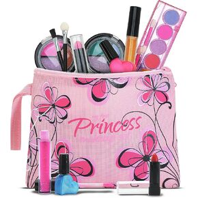 Playkidz Real Washable Play Make Up Set for Princess - Kids Makeup Kit for Girls Non Toxic - Full Makeup Dress Up Set with Bag. (11 PC)