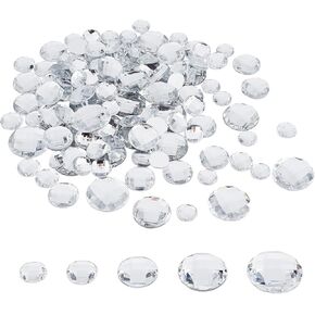 FINGERINSPIRE 170Pcs Flat Back Round Acrylic Rhinestone 5 Sizes (12mm 14mm 18mm 22mm 25mm) Circle Gems with Container Clear Cosplay Costume Gems Acrylic Rhinestone for Costume Making Cosplay Crafts
