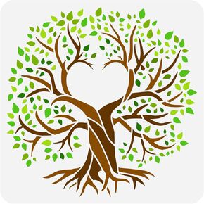 FINGERINSPIRE Heart Tree of Life Painting Stencil 11.8x11.8inch Heart-Shaped Hollow Life Tree Drawing Template Plant Tree Decoration Stencil DIY Craft for Painting on Wall Wood Furniture