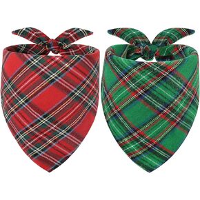 Vivify Dog Christmas Bandana ، 2 Pack Classic Plaid Triangle Pet وشاح للكلاب الصغيرة والكلاب المتوسطة ، أزياء العطلات لدعوة الصور الاحتفالية ، ديكور الحفلات (كبيرة ، أخضر وأحمر)