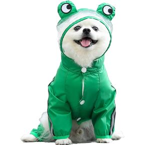 Dog Raincoat Cute Frog Themed Hooded rain Poncho with Traction Function Waterproof and Snow Proof Clothing for Small Medium and Large Dogs (L)