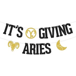 It's Giving Aries Banner, Happy Birthday Aries Party Decoration, Big Aries Energy Banner, Aries Zodiac Theme Sign Birthday Party Decorations, Aries March April Birthday Party Supplies Black Glitter