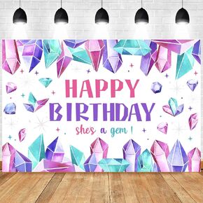 Gem Birthday Party Decorations for Girls Jewel Birthday Party Decorations She is a Gem Birthday Backdrop Jewel Happy Birthday Photography Background for Birthday Party Supplies