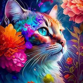 EOBROMD Flower Cat Diamond Art Painting Kits for Adults, 5D Diamond Art Painting Kits for Beginners, DIY Paint Picture with Full Drill Diamond Dots for Home Wall Art Decor 12x12inch