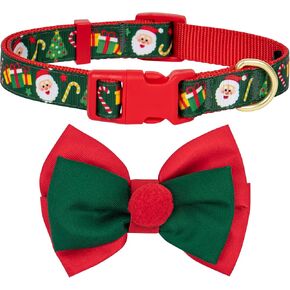 azuza Christmas Dog Collar, Plaid Dog Collar and Cute Glitter Reindeer Antler with Bowtie, Soft & Comfy Xmas Dog Collars, for Medium Dogs
