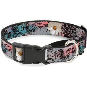 Buckle-Down Flowers with Filigree Pink Martingale Dog Collar, 1.5" Wide-Fits 13-18" Neck-Small